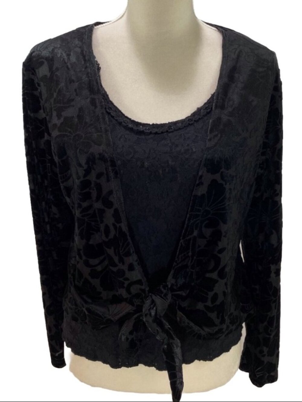 Black Velvet Tie Jacket With Matching Tank Top Floral Pattern